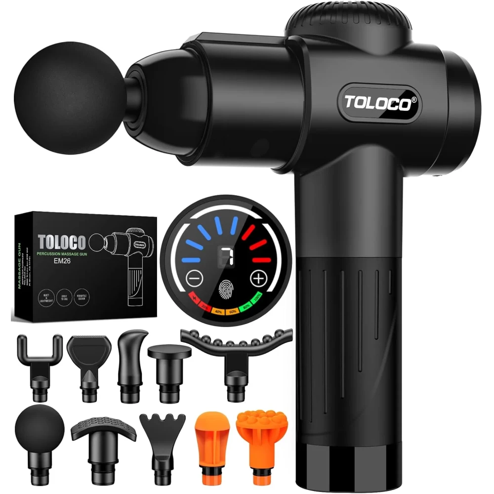 TOLOCO Massage Gun, Deep Tissue Back Massage for Athletes for Pain Relief, Percussion Massager with 10 Massages Heads & Silent Brushless Motor, Gifts...