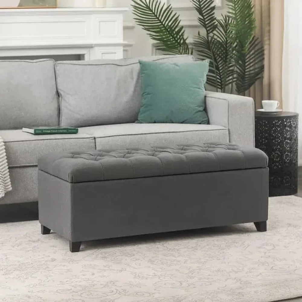 Adeco 40" Storage Ottoman Bench for Living Room - Grey