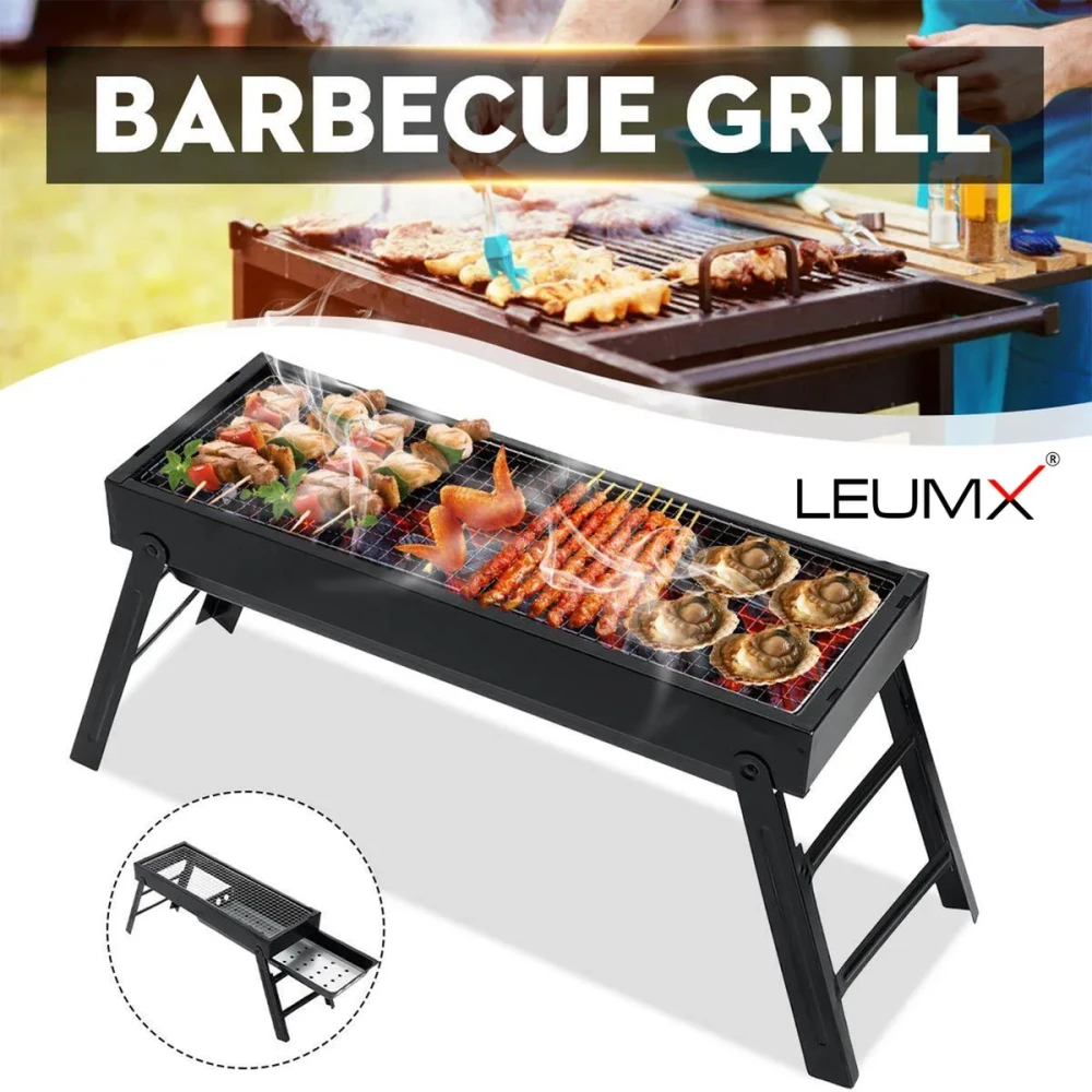 Leumx® BBQ for picnic - Garden - Terrace - Camping - Beach - Portable Compact Charcoal BBQ - Grill Stove Bars Smoker Outdoor Camping - Foldable Picnic Barbecue Tools