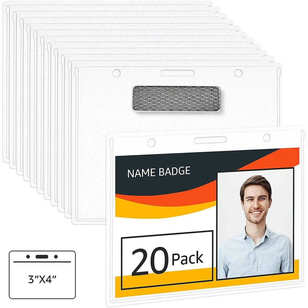 Amazon Basics Magnetic Badge Holder - Horizontal, 20-Pack