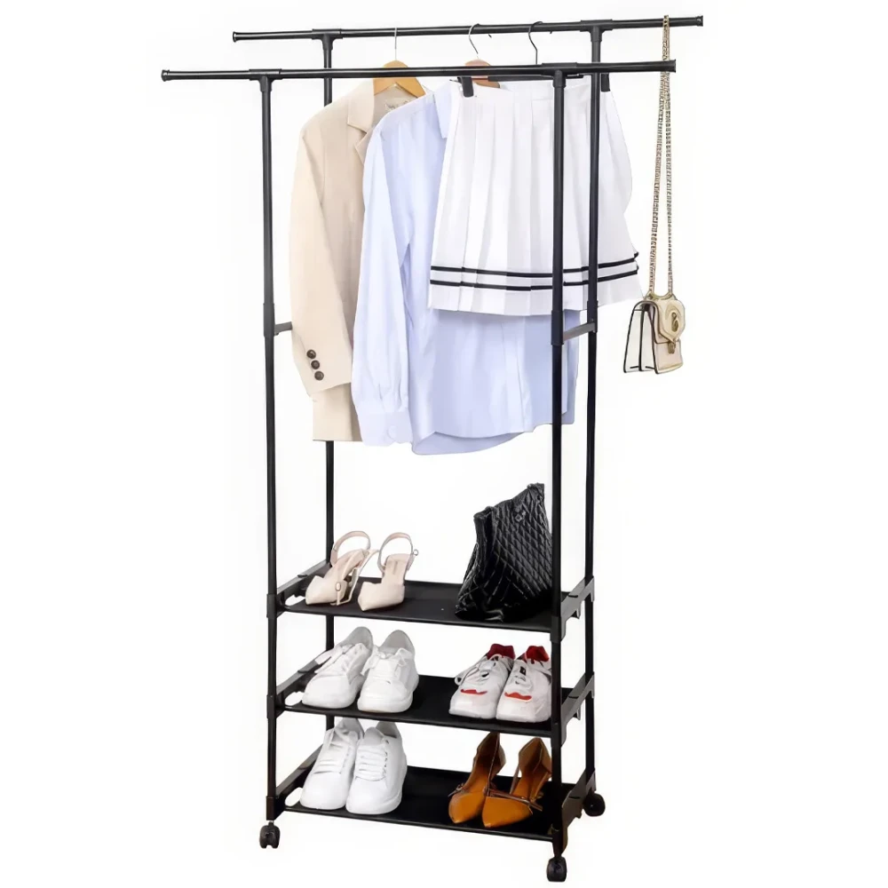 Clothes rack and shoe shelf 98x35x163 cm 8903 Clothes rack on wheels Детальніше: https://kanctovar.com.ua/ua/p2330836899-stojka-veshalka-dlya.html