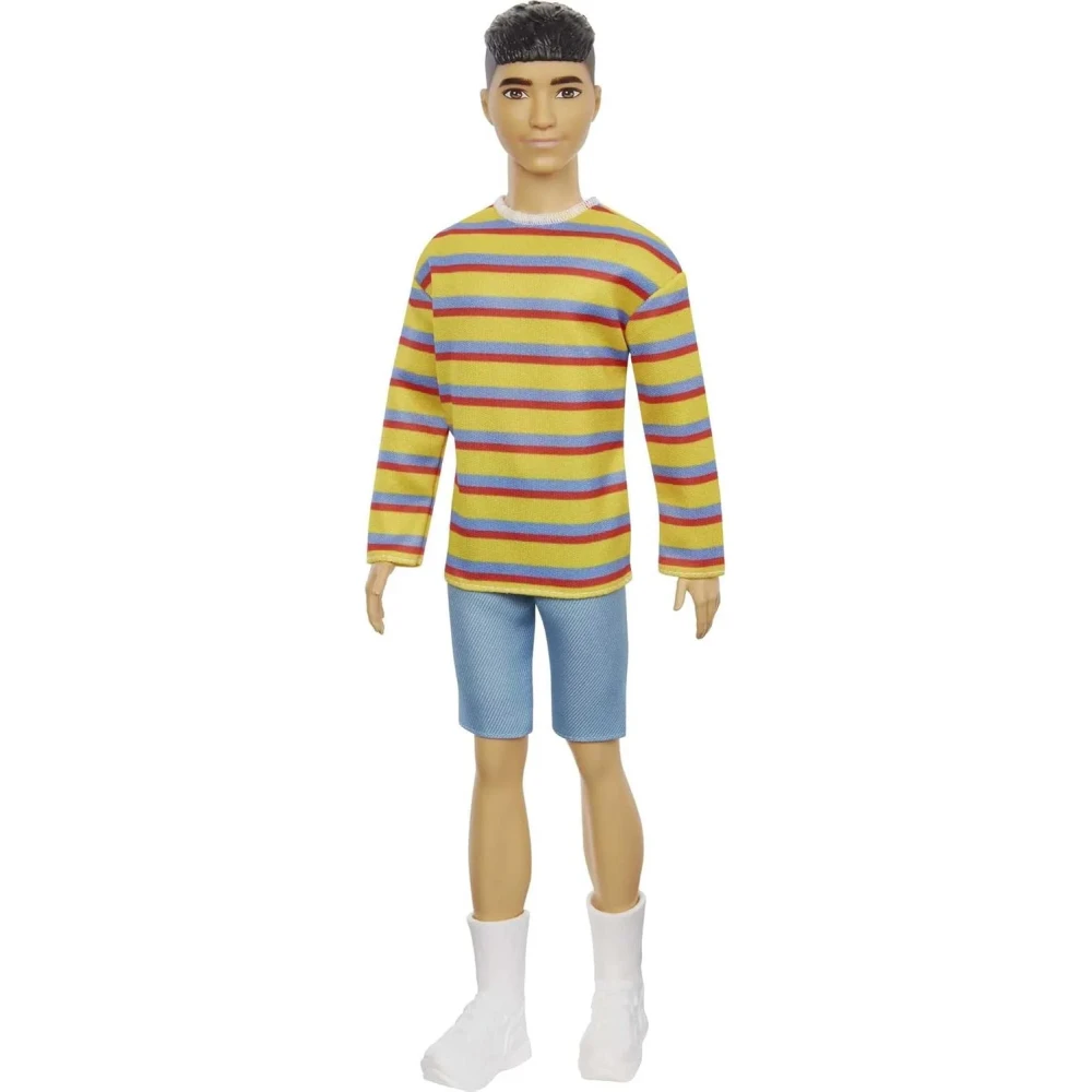 Barbie ​ Ken Fashionistas Doll 175 with Sculpted Brunette Hair and Polo Shirt, Toy for Kids 3 to 8 Years Old GRB91, Multi colour