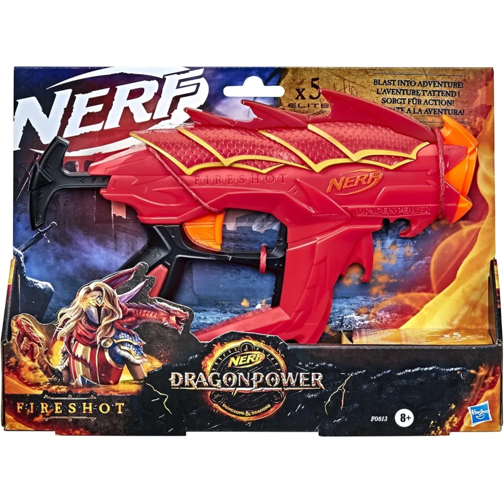 Nerf Dragonpower Fireshot Dart Blaster, Inspired By Dungeons And Dragons., 5 Official Nerf Darts, 4 Dart Storage, Priming Handle, Multicolour, F0813EU4