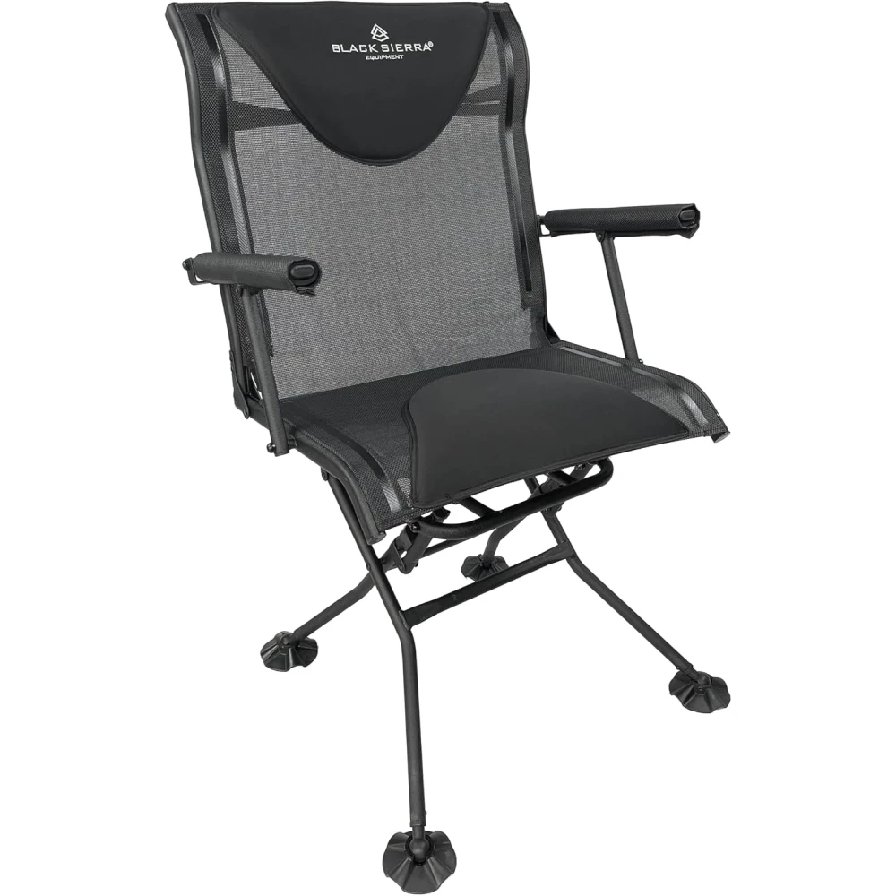 Black Sierra 360 Degree Silent Swivel Fishing Chair, Folding Swivel Fishing Chair, Padded Folding Fishing Chair Supports 300 lbs, Swivel Chair with Armrests, Cup Holder and Carrying Strap