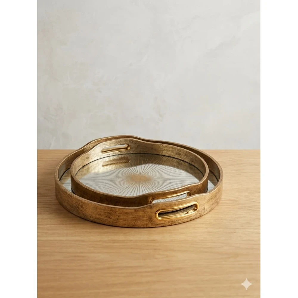 Set of 2 golden Elya trays D31 35cm