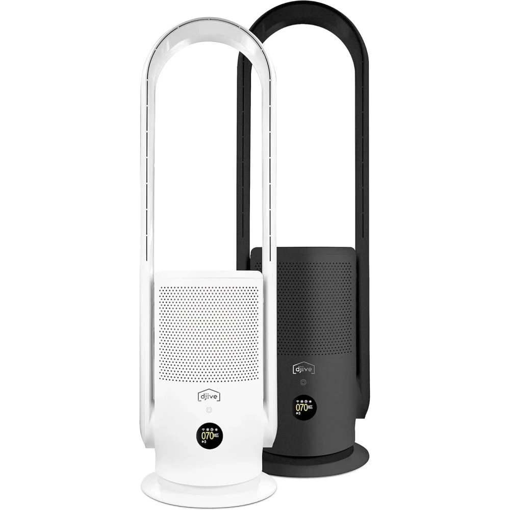 djive ARC Casual 2-in-1 Rotorless Air Purifier & Fan with HEPA 14 Filter & UV-C Light, App Control, Smart Home Alexa & Google Home, Child-Safe, for Bedroom & Living Area, Office, Clean White