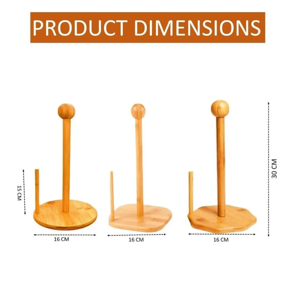 Bamboo Paper Towel Holder, Tissue Dispenser Wooden Kitchen Roll Stand
