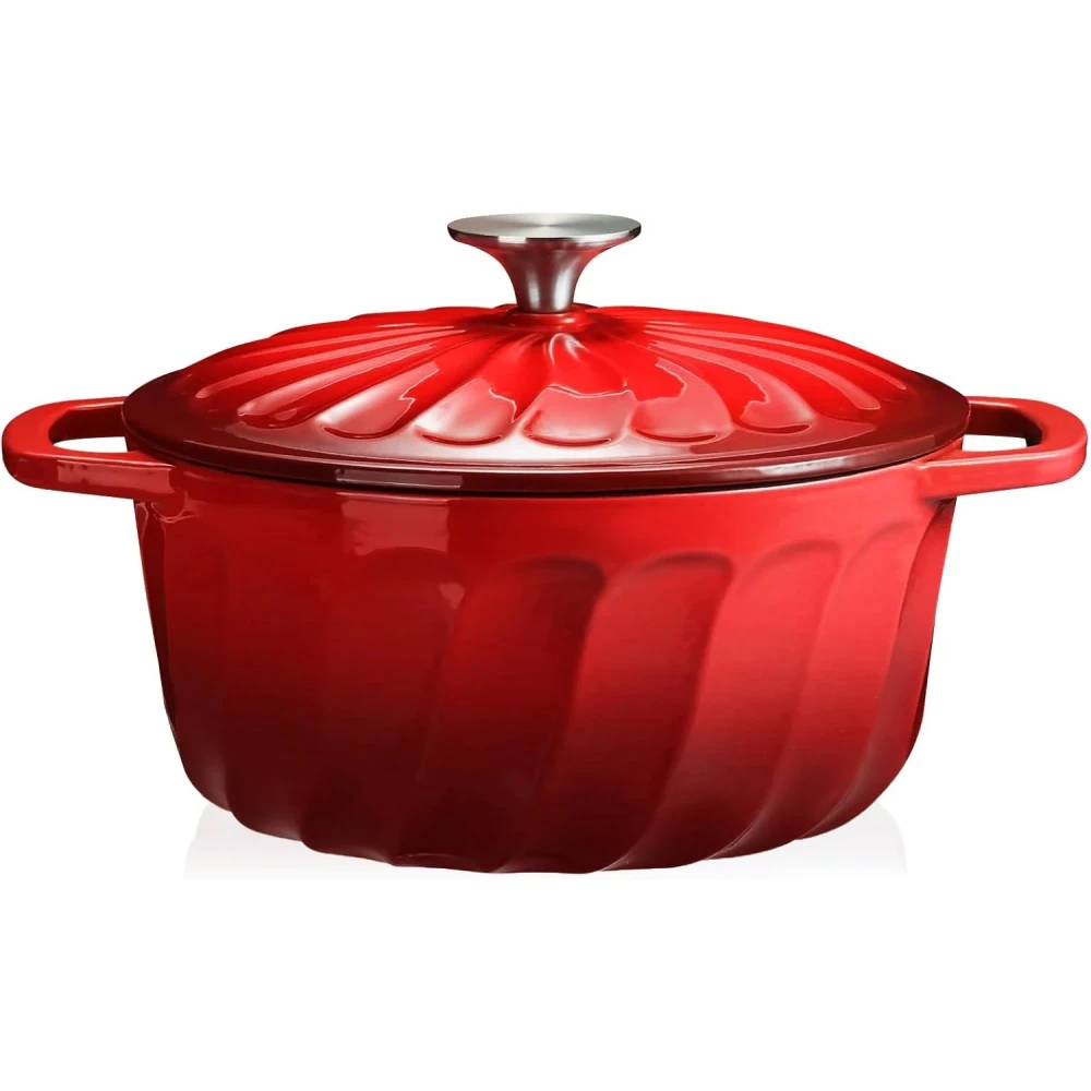 Enameled Dutch Oven with Lid, 3 Quart Cast Iron Dutch Oven Pot,Dual Handles for Bread Baking, Cook, Bake, Refrigerate Safe across All Cooktops (Gradient Red, 3 QT)