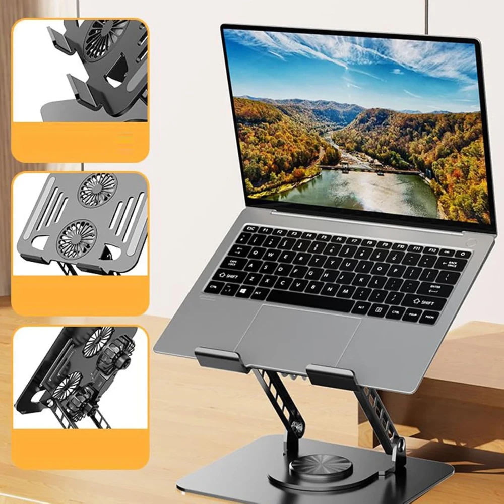 Adjustable Laptop Stand | 360 Degree Rotatable Ergonomic Laptop Top Stand - Collapsible Heat Dissipating Computer Accessory For Office Travel Home Desk