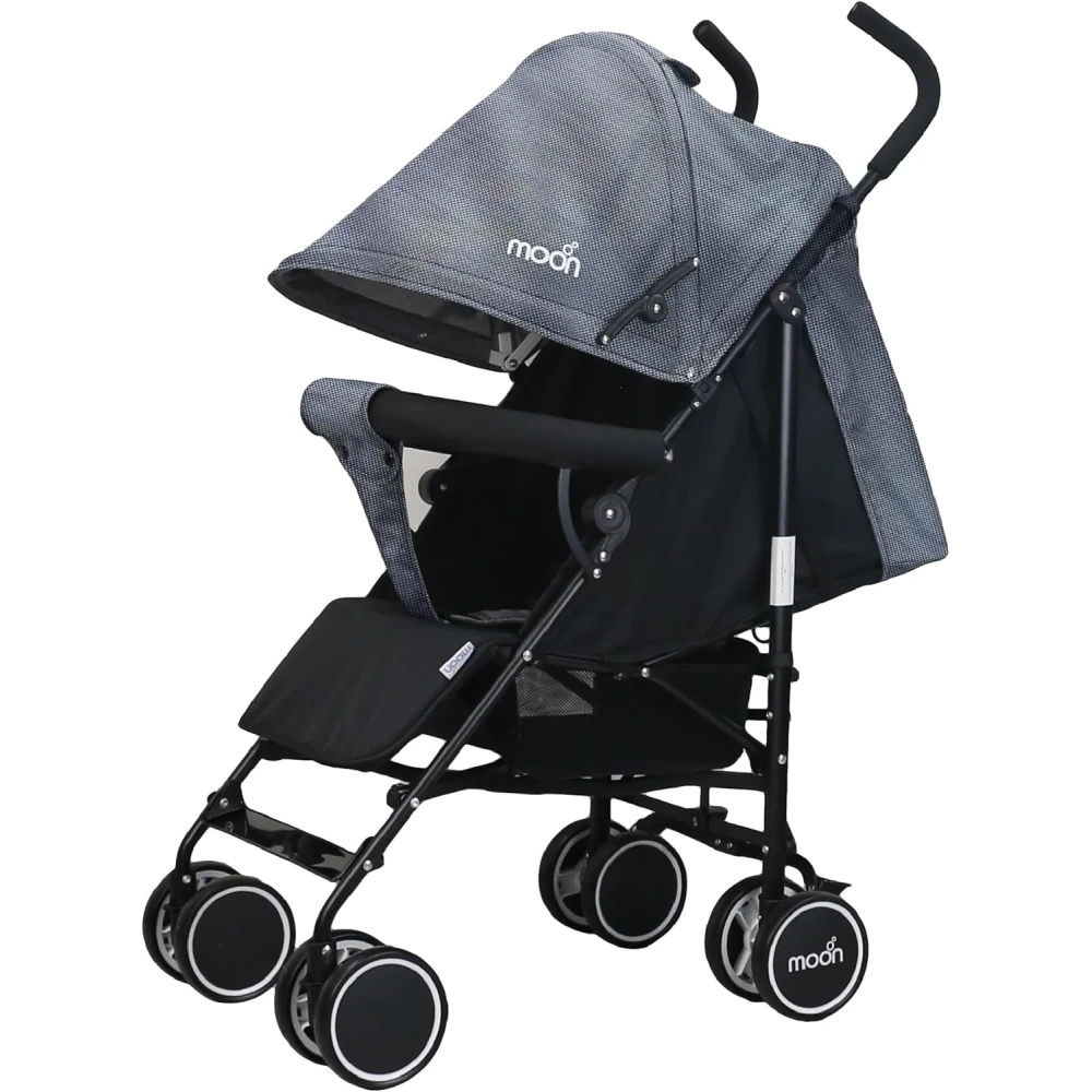 The Moon Brand Neo Plus Light Weight Travel Stroller/Pushchair for Baby/Kids/Toddler from 0 Months+(Upto 18 kg) -Umbrella Fold - Multi Position Reclining Seat - Storage Basket - Black + Grey Dots