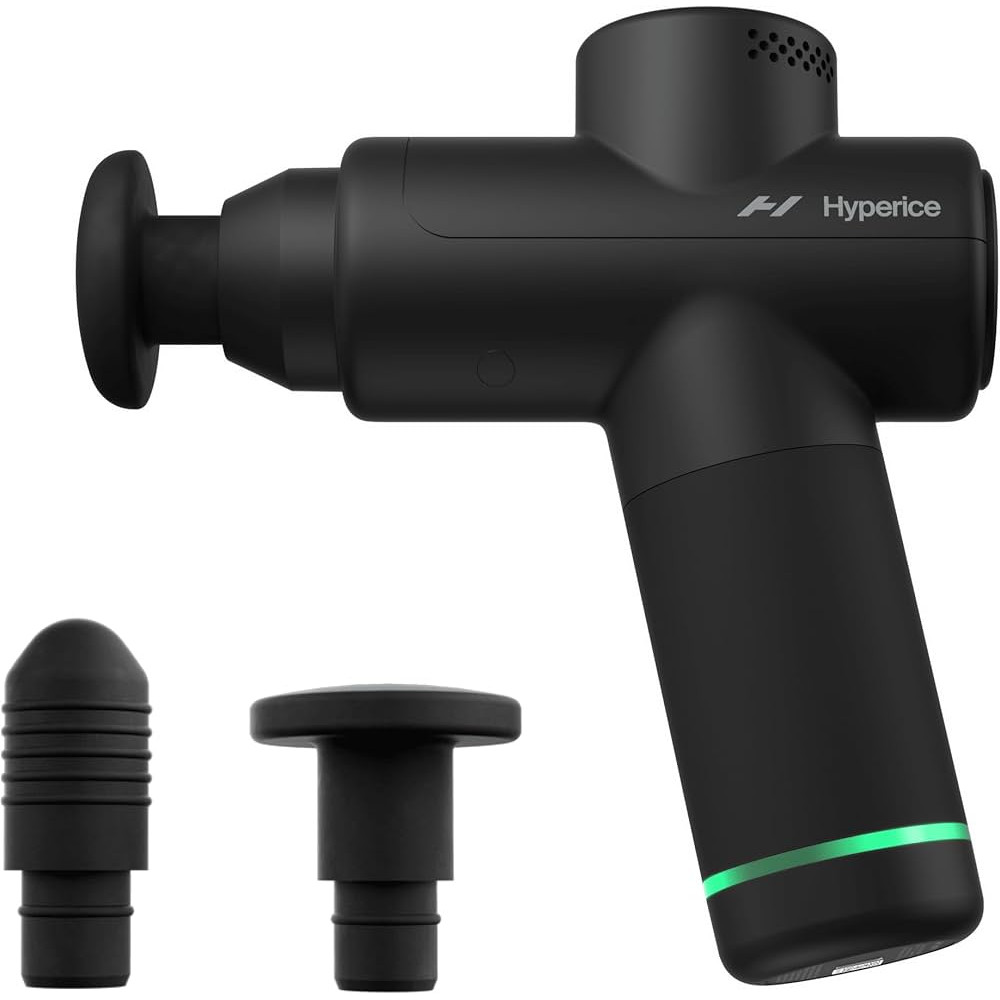 Hyperice Hypervolt Go 2 in Black - Featuring Quiet Glide Technology - Handheld Percussion Massage Gun | 3 Speeds, 2 Interchangeable Heads | Helps Relieve Sore Muscles and Stiffness