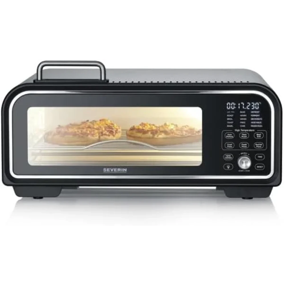 SEVERIN Serico PG 8575 Digital Pizza Oven, Electronic Pizza Oven with Digital Display and Safe-Touch Housing, Temperature Range 40 - 400°C, 20 Auto Programs, for Indoor and Outdoor Use, Black