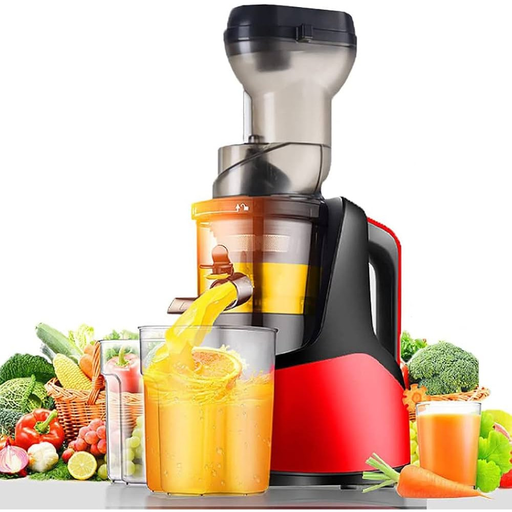 Denx Automatic Slow Juicer Machine,Compact Masticating Slow Juicer,Easy To Clean Cold Press Juicer,Juice Soup Maker Extractor,Reverse Function,Creates Fresh Healthy Vegetable&Fruit Juice,red