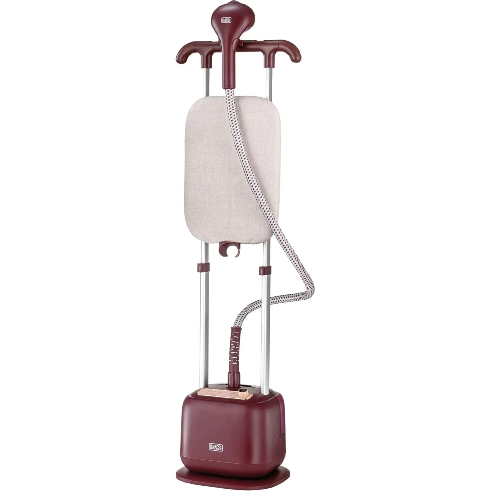 BLACK+DECKER Double Pole Garment Steamer, 2400W, 2L Tank, 10 Steam Settings, Horizontal & Vertical Ironing Board, 35g/min Steam Rate, Anti-Kink Tube, Auto Shut-Off, Dark Red