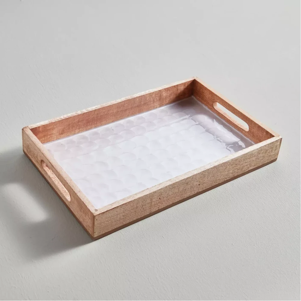 Pearl Drop Wooden Serving Tray - 25x40 cm