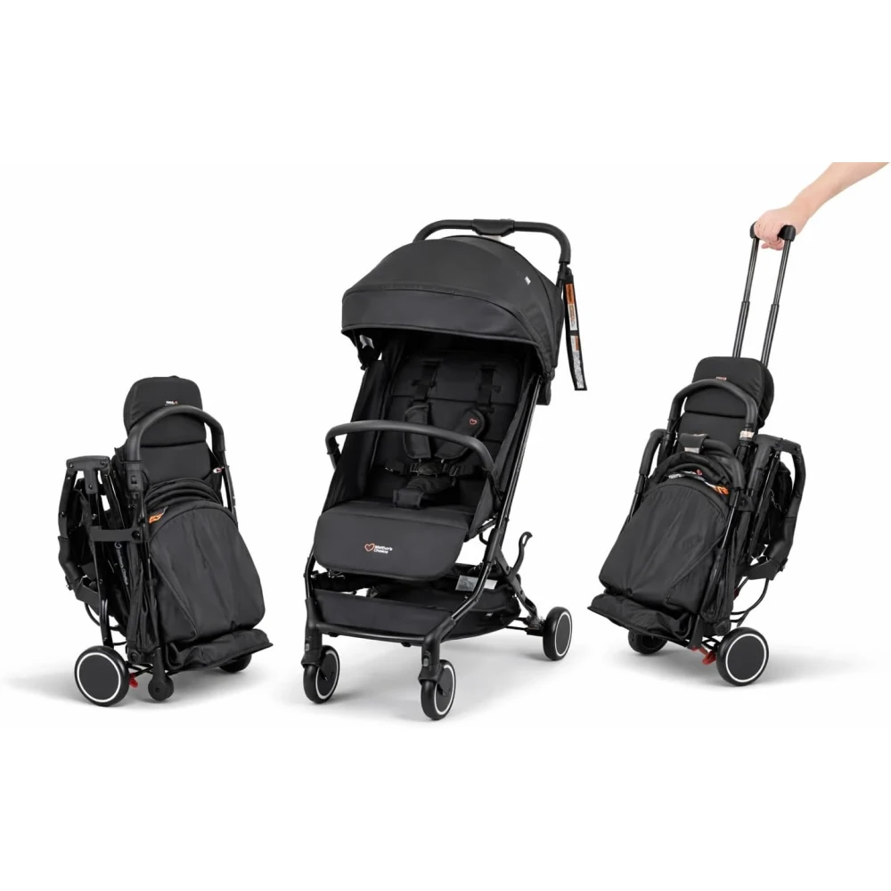 Mother's Choice Ruby Ultra Compact Trolley Stroller, Black - Lightweight, Convenience & Functionality with Luggage Handle, UPF50+ Canopy, Great for Travelling& Compact Storage