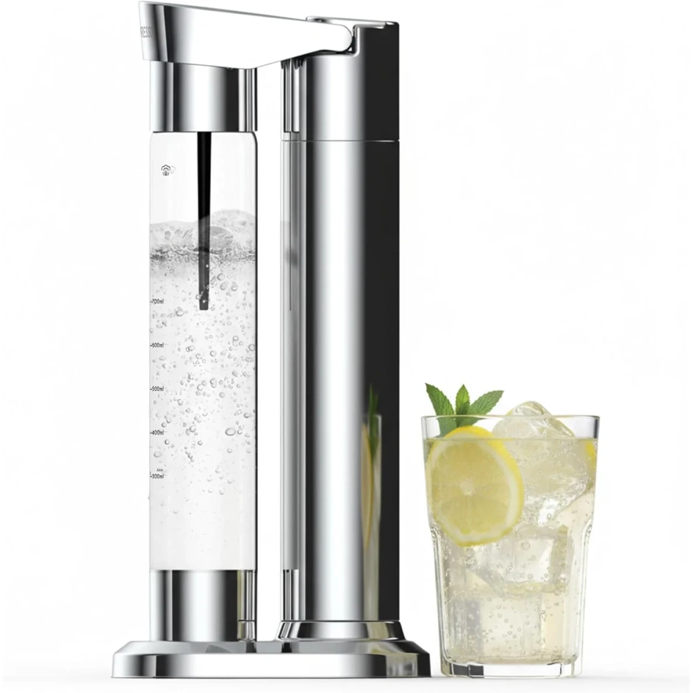 LePresso Sparkling Water Maker, Slow-Fast Releasing System Sparkling Soda Machine, Homemade Soda Maker with Dual 350mL and 500mL Bottle, 1L Capacity Compatible with CO2 Capsule - Silver