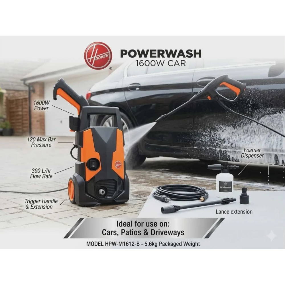 Hoover Powerwash 1600W Car Pressure Washer (HPW-M1612-B)