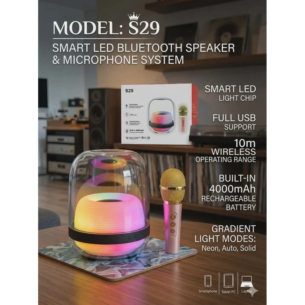 MODEL:S29 Smart Led Bluetooth Speaker & Microphone System