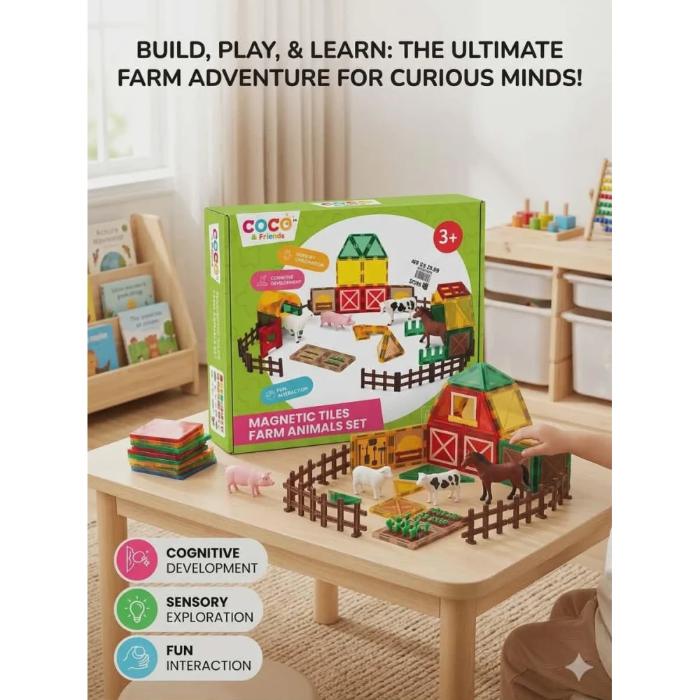 COCO&amp;DRIENDS Magnetic Tiles Farm Animals Set