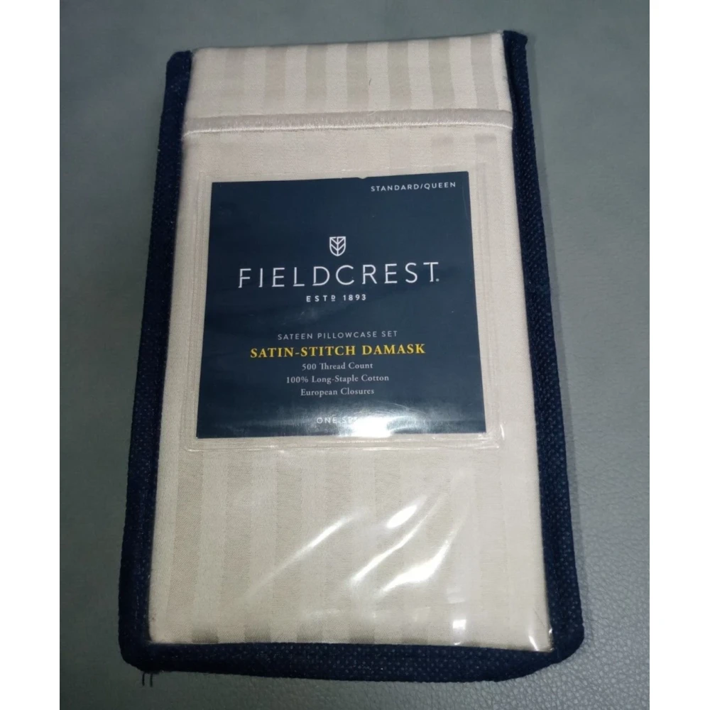 Fieldcrest Sateen Satin Stitch Damask 2 Queen Pillowcases