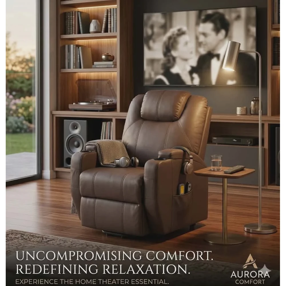 vidaXL Massage Stand-up Recliner Chair BROWN LEATHER (SKU-289759).