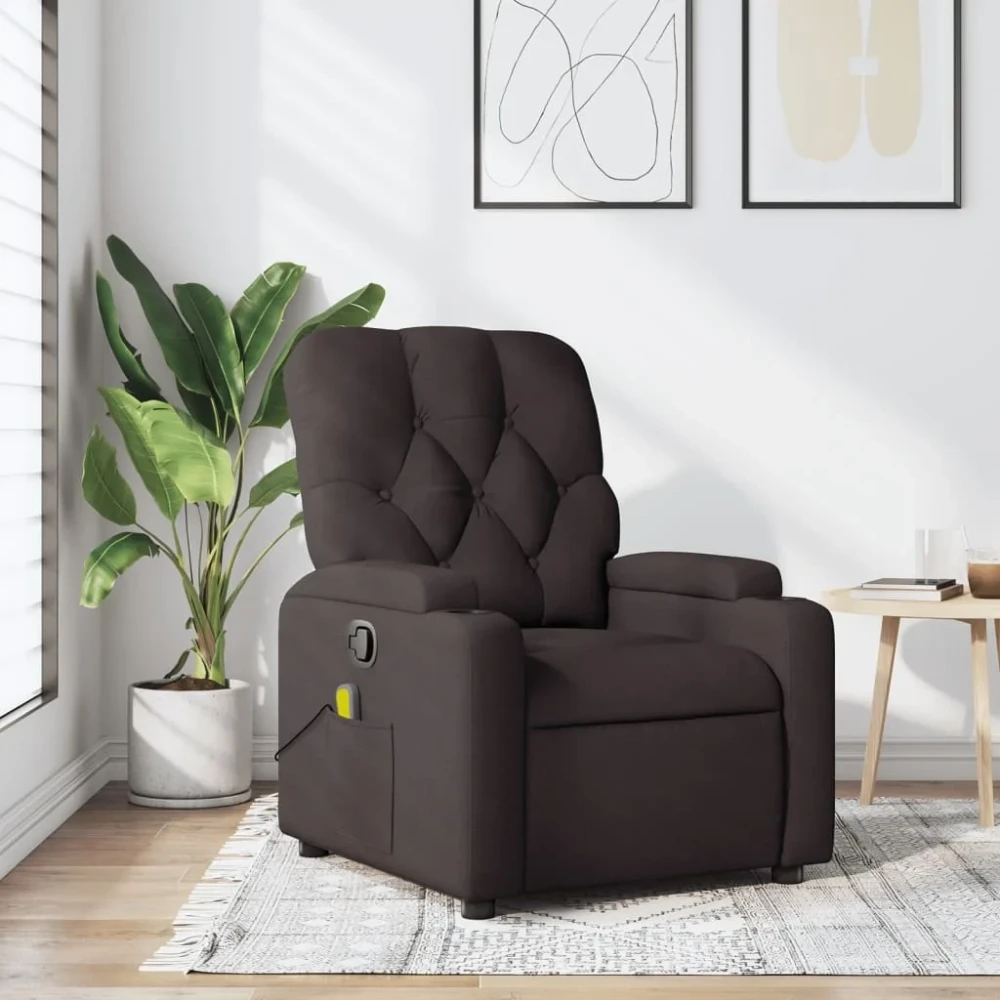 vidaXL Reclining Massage Chair Dark Brown Fabric