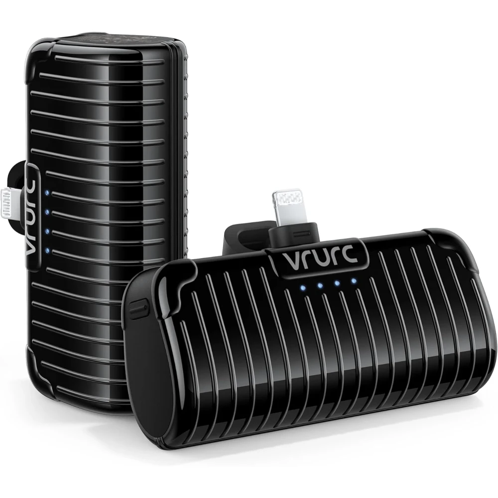 VRURC Mini Portable Charger for iPhone, 2 Packs Power Bank with Built in Cable Small Compact Cute Phone Battery Pack Compatible with iPhone 14/13/12/11/X/8/7/Pro/Max/AirPods Pro, 2 3500mAh Black