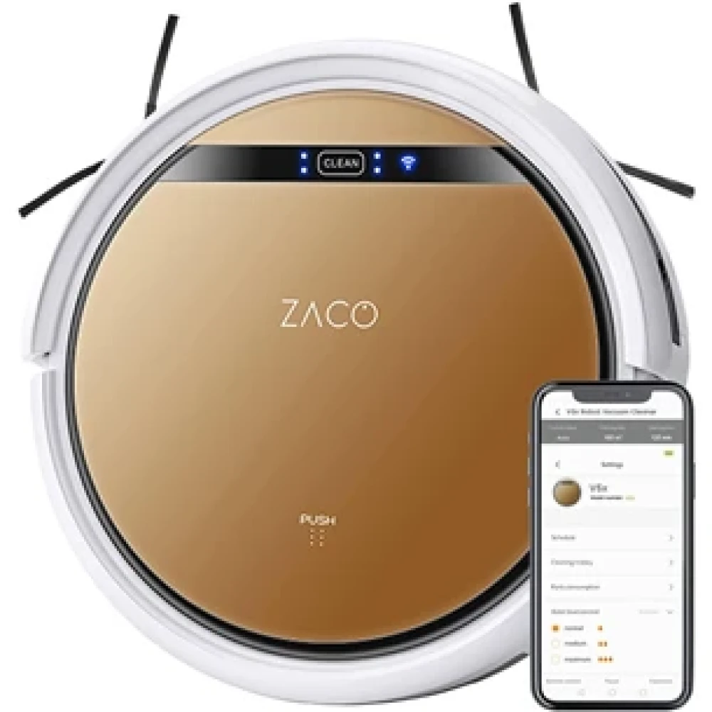 ZACO V5x Robot Vacuum Cleaner with Mop Function, App &amp; Alexa Control, 8.1 cm Flat, Automatic Robot, 2-in-1 Wiping or Vacuuming, for Hard Floors, Fall Protection, with Charging Station, with WiFi