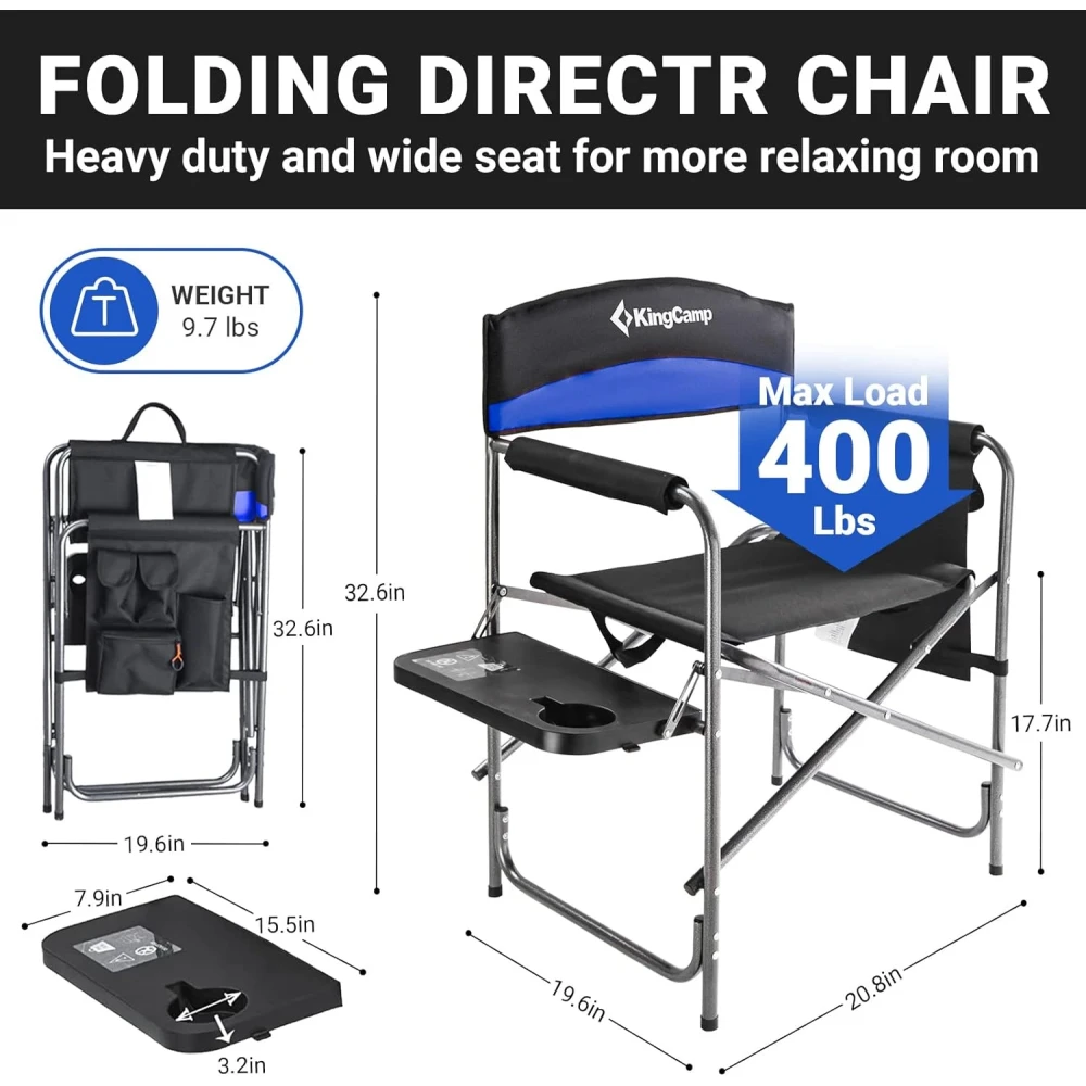 KingCamp Camping Chair with Padded Folding Portable Seats, Blue Black
