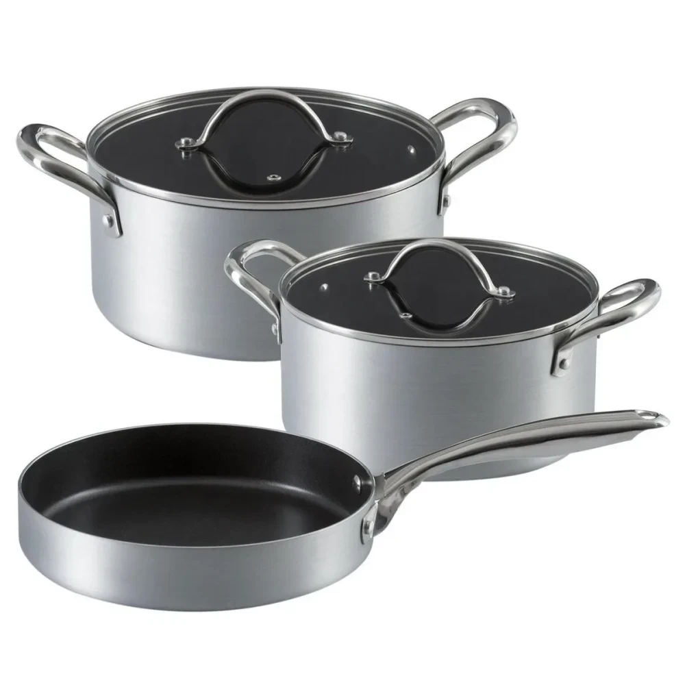 Ilko 5 Piece Silver Industrial Non-Stick Stainless Steel Cookware Set, Gray