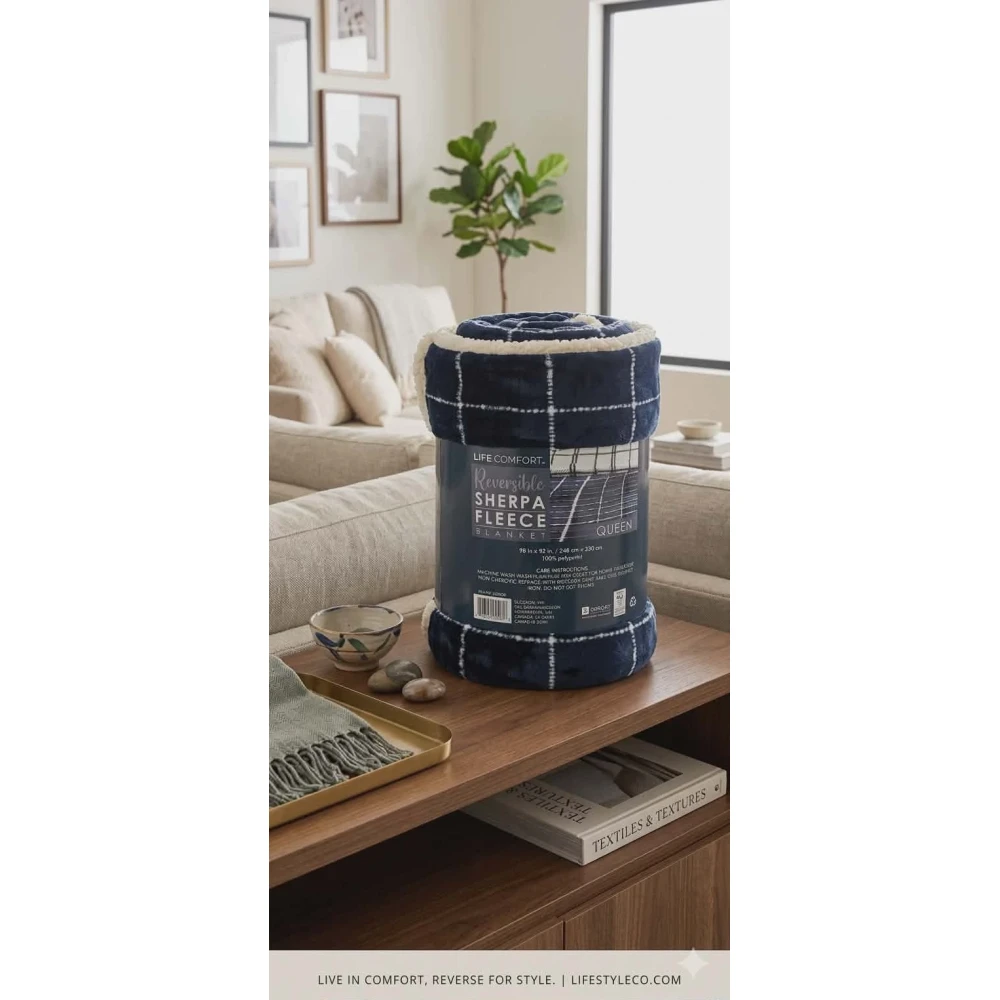 Life Comfort Reversible Sherpa Fleece Blanket 248CM*233CM