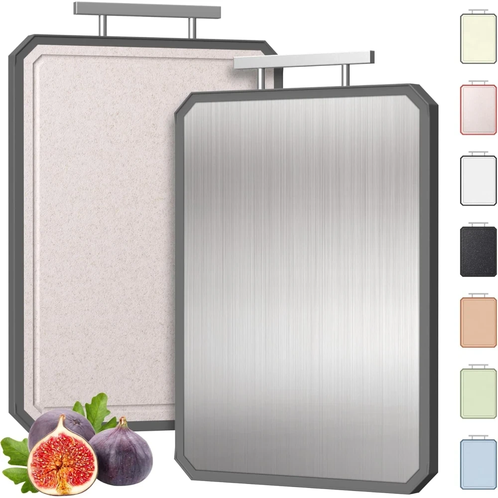 2 in 1 Stainless Steel Cutting Board with Handle Chopping Large Big Small Metal Carving Kitchen Meat Butcher Block not Titanium Wood Bamboo Glass Marble Stone Rubber Plastic Silicone Acrylic Teak Sink