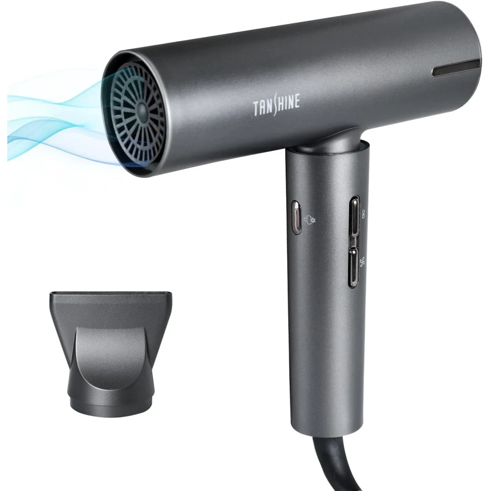 TANSHINE Professional Blow Dryer with LED Lights,Ionic Hair Dryer,110000RPM High-Speed Fast Drying Hair Dryer,1600W Quiet Ion Hairdryer with Magnetic Nozzle,Compact Hair Blower for Salon Travel,Grey