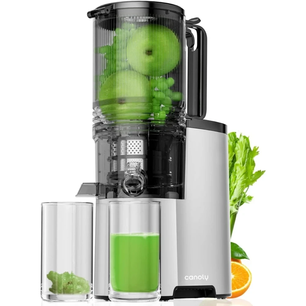Canoly Masticating Juicer Machines, 50rpm Slow Cold Press Juicer with 5.3" Reversible Feed Chute Fitting Whole Vegetables&Fruits, No-prep Juicer with Self-cutting Auger, Easy to Disassemble