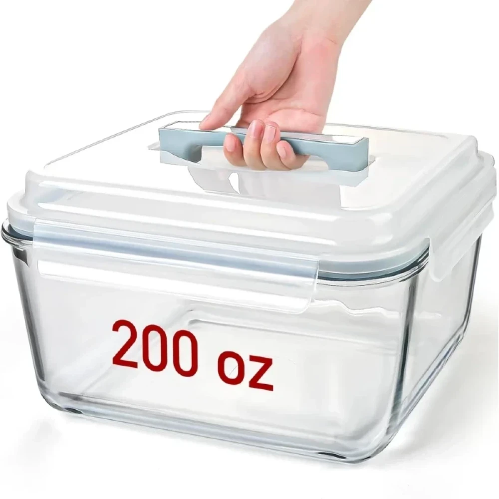 Large Glass Storage Containers with Lids, Big Marinade Food Containers for Rotisserie Chicken Meal Prep Turkey Watermelon Potluck, XL Extra Large Freezer Safe Storage Container Airtight 200oz/26cup