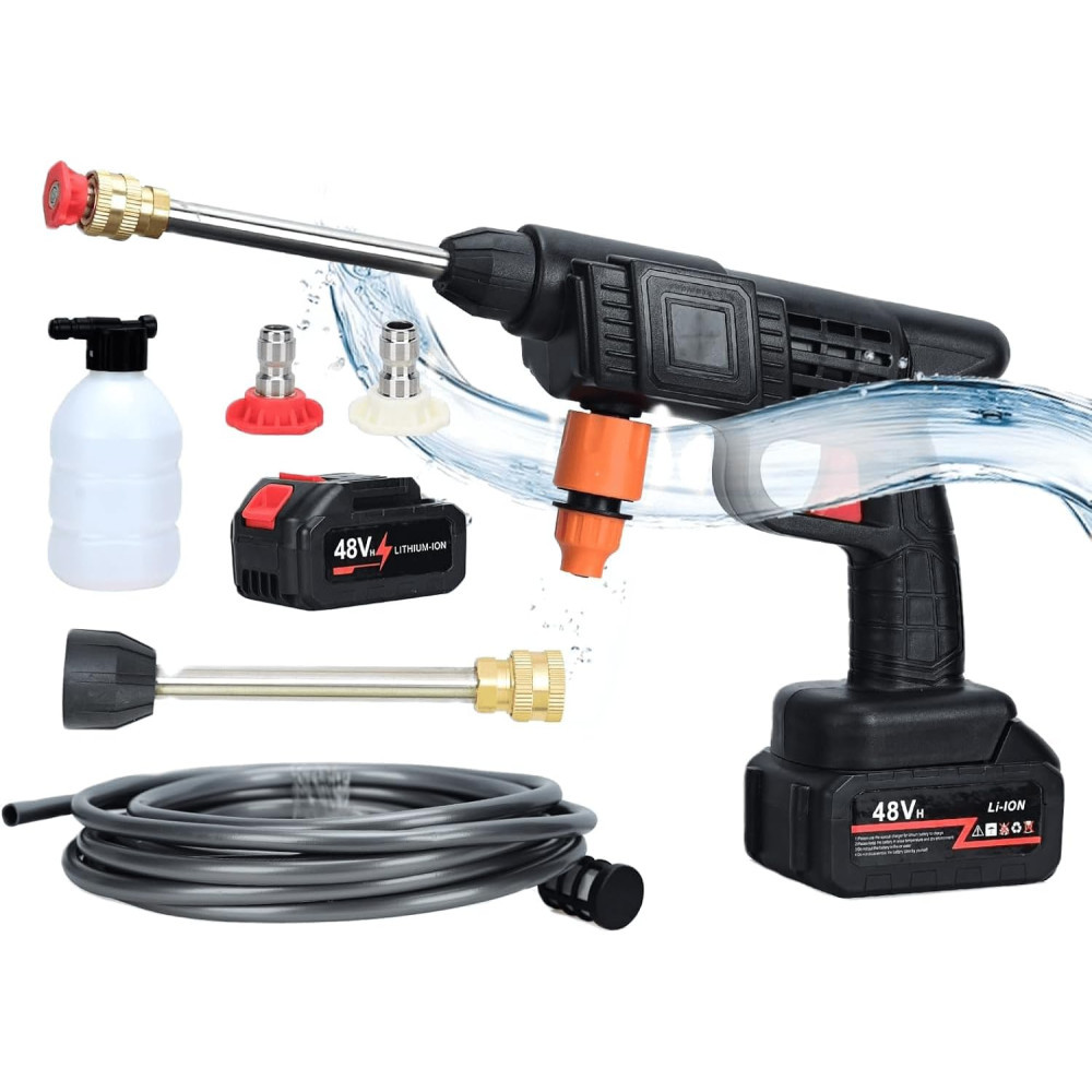 High Pressure Car Washer Gun, 48VF with Dual Battery - 300W, 25000mAh Peak Power 30Bar.Used For Car Washing, Floor Cleaning & Garden Watering. Water Spray Gun (Made In Japan)