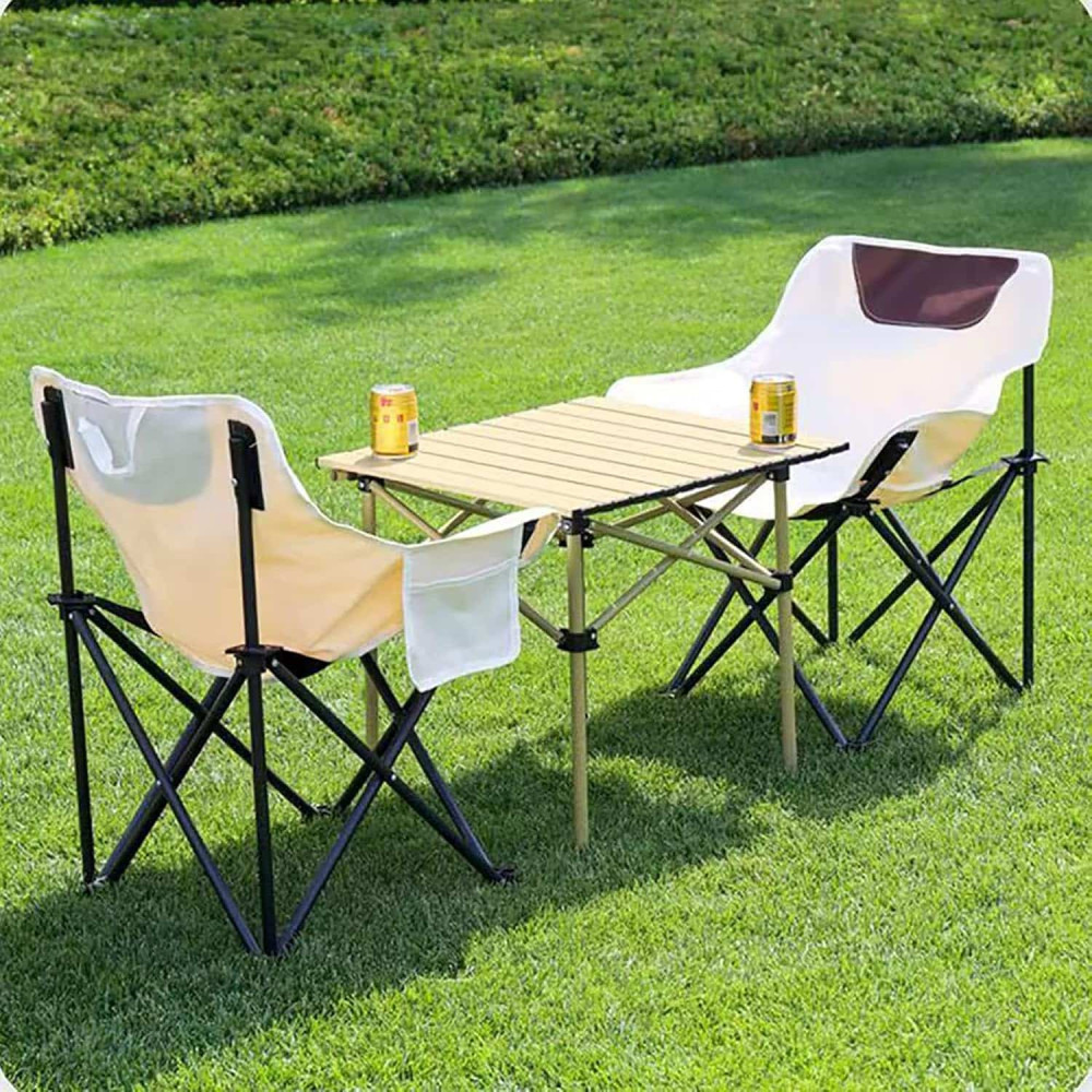 Folding Camping Chair Set of 3, Lightweight Camp Chairs with Table, Portable Chair for Adults Hiking, Fishing, Beach, Picnic, Patio, Travel, Carry Bag,Yellow