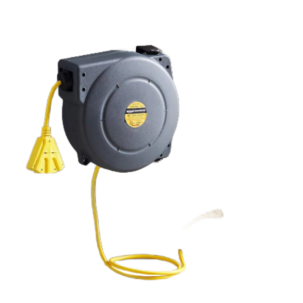 AmazonCommercial Cord Reel Retractable 14AWG x 40' Feet Industrial Grade 3C/SJT Cable with Triple Tap Connector Power Rating 13A 125VAC 1625W 60Hz
