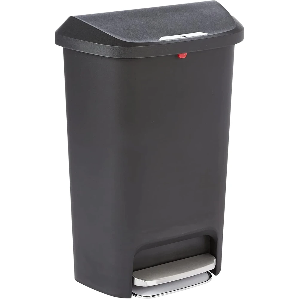 Amazon Basics Tall Kitchen Plastic Rectangular Trash Can with Steel Pedal, Black, 50 Liters