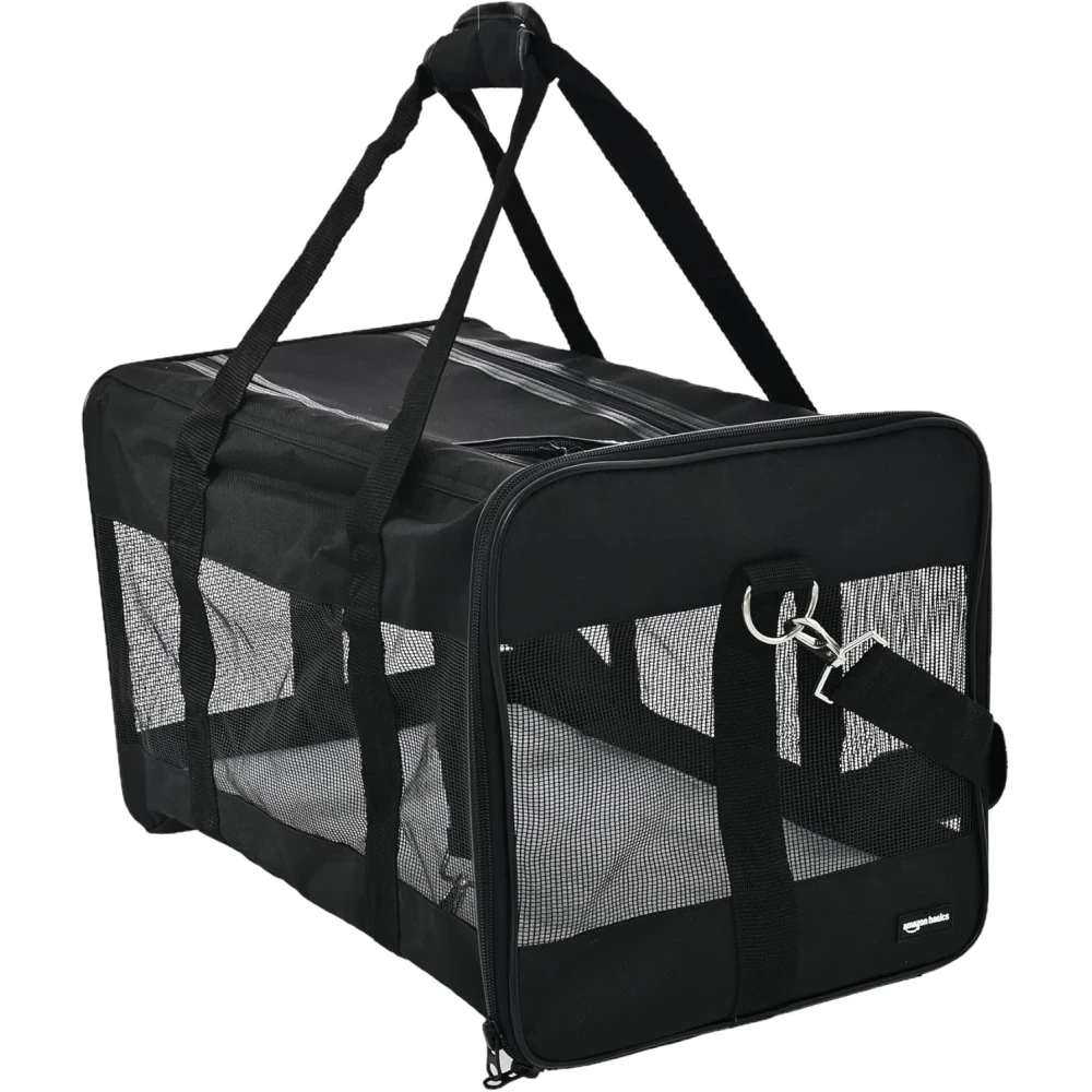 Amazon Basics Soft-Sided Mesh Pet Travel Carrier for Dog, Cat, up to 16 pounds, 16.5" L x 10.6" W x 11" H, Black
