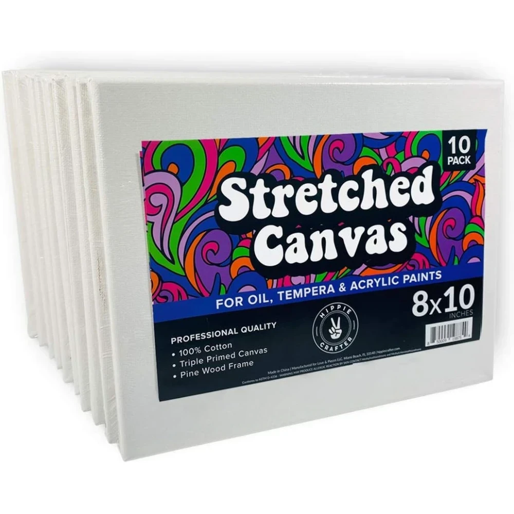 10 Pack Stretched Canvases for Painting, 8x10 Blank Rectangle Canvas Boards, Ideal for Acrylic, Oil, and Mixed Media Art, Small Art Canvases for Painting, Perfect for Supplies and Bulk Projects