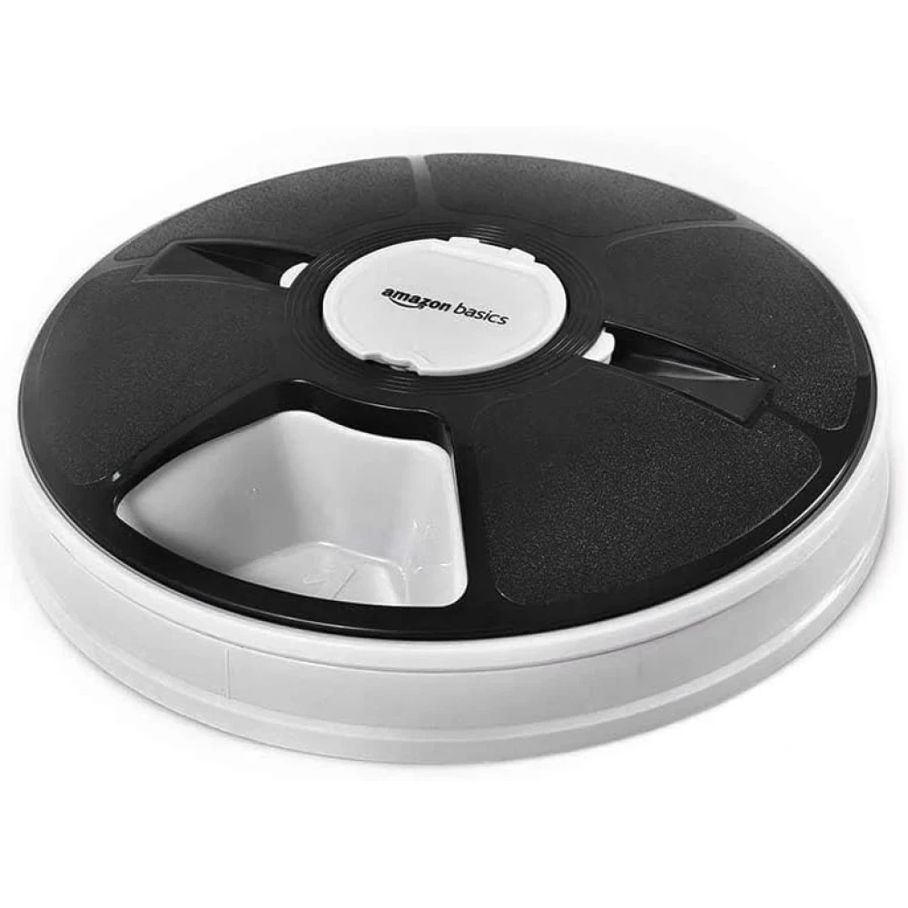 Amazon Basics Automatic Pet Feeder, Electronic Timed Dog and Cat Food Dispenser, 6 Portions, Plastic, Black, 12" X 12" X 2.3"