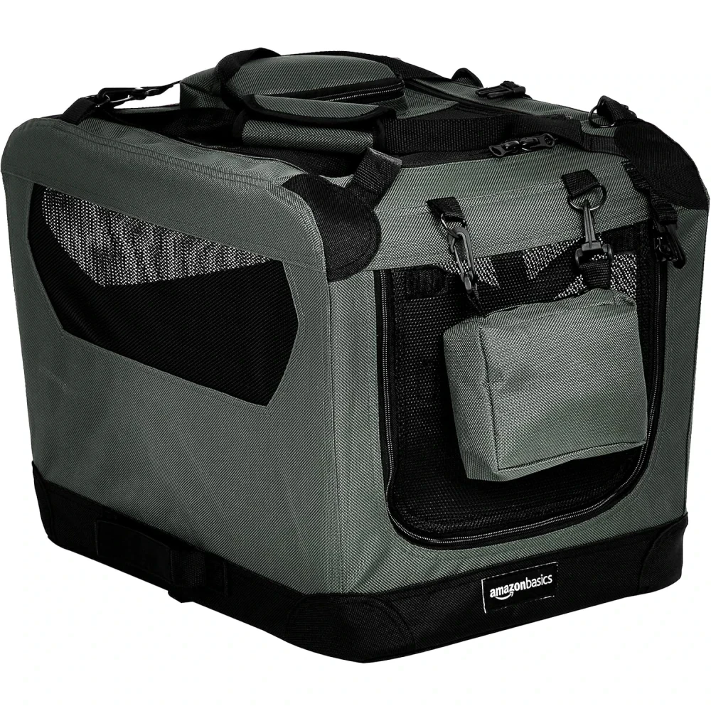 Amazon Basics Premium Folding Portable Soft Pet Crate - 53 cm, GREY