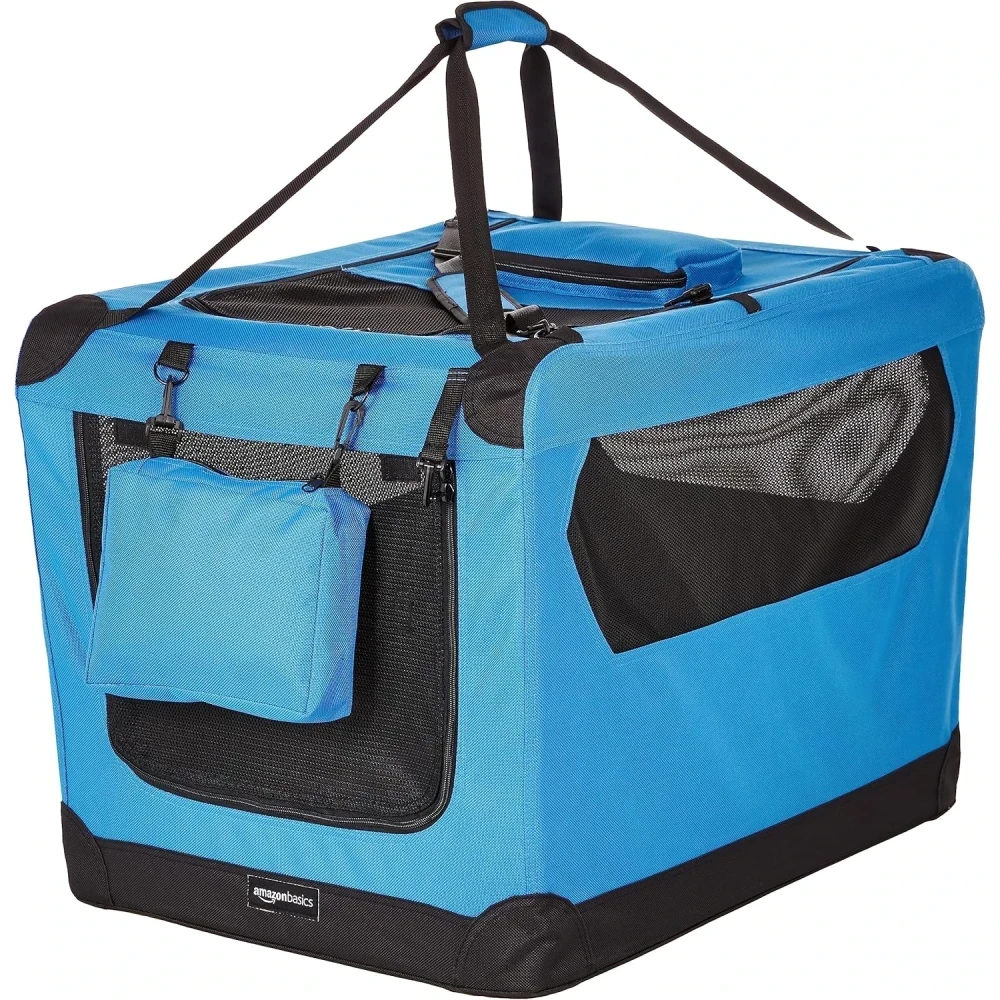 Amazon Basics Premium Folding Portable Soft Pet Dog Crate Carrier Kennel - 30 x 21 x 21 Inches, Blue