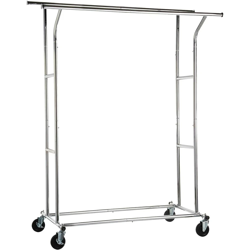 Amazon Basics Rolling Double Rail Clothing Garment Rack on Wheels, Chrome Silver