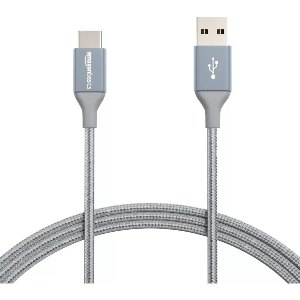 Amazon Basic Charging Cable, Double Braided Nylon, USB Type-C to Type-A 2.0 Male, Dark Gray, Approx. 5.9 ft (1.8 m)