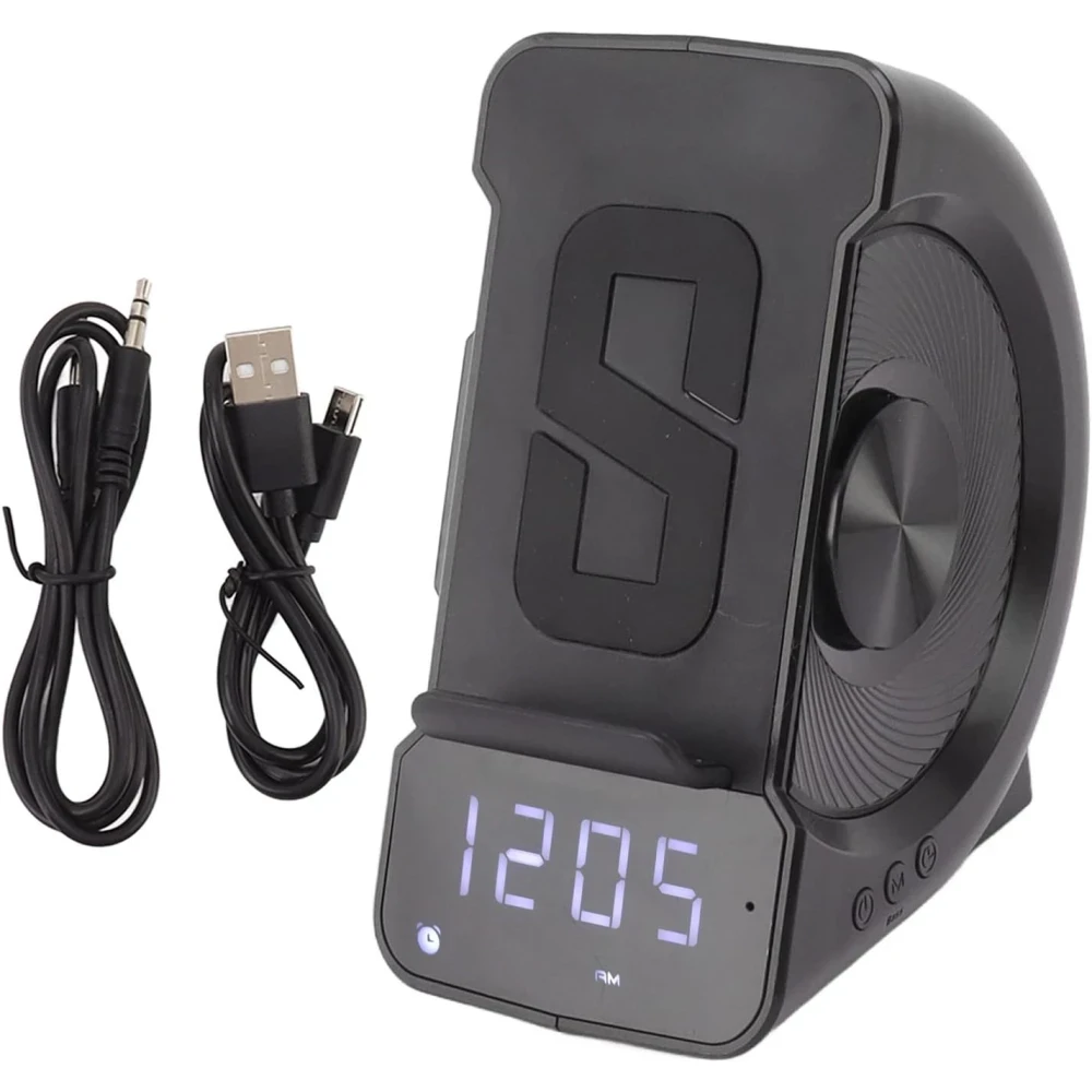 PerGar 3 in 1 Alarm Clock Radio, Digital Alarm Clock with Bluetooth Speaker, ABS Alarm Clock with Wireless Charging for Bedside,FM Radio Bluetooth Speaker with Mobile Phone Holder for Bedroom,(Black)